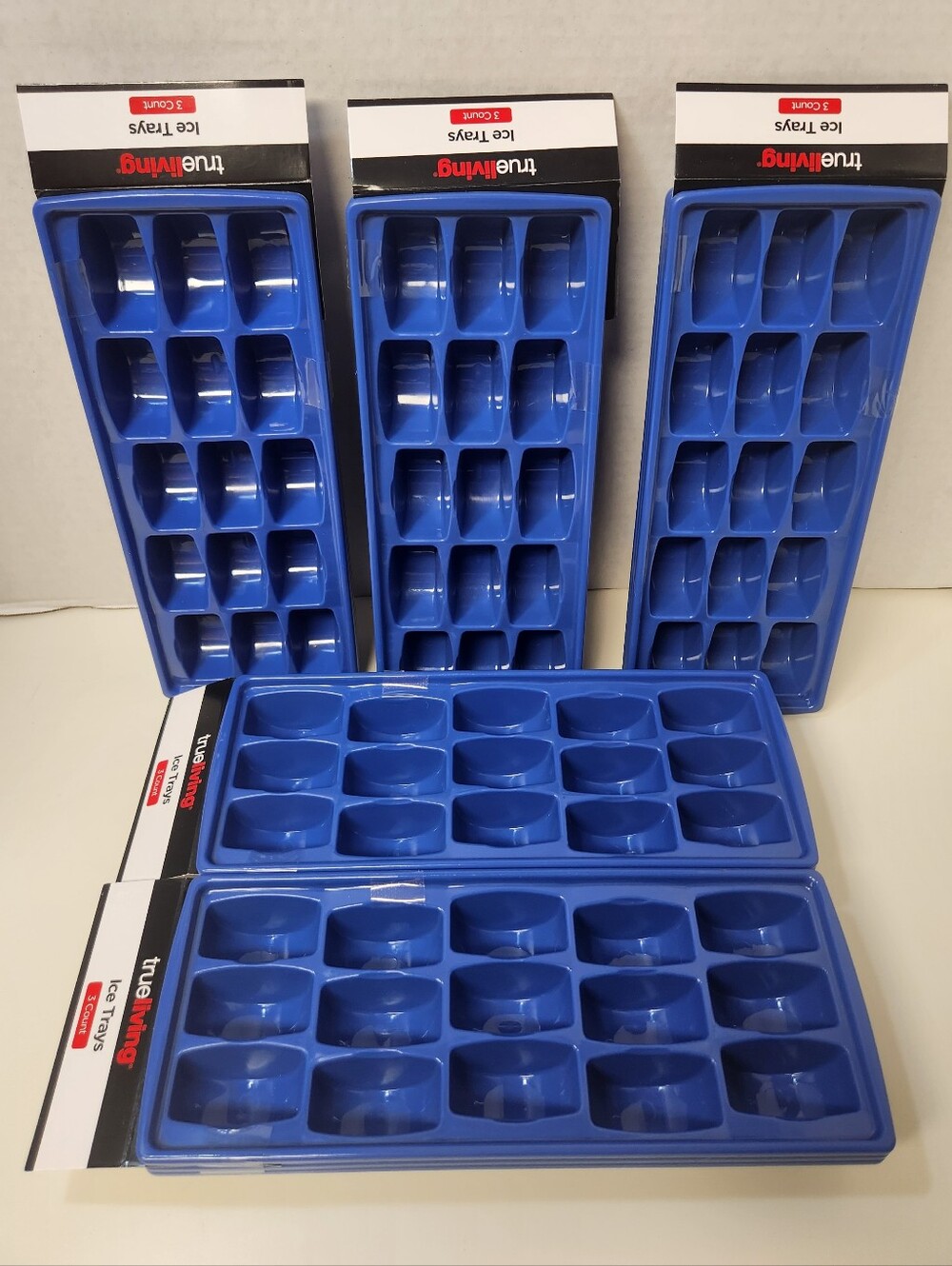 5 Blue Plastic Nested Semi-Circle Shape Ice Cube Trays, 3 pk, 15 Cubes Each